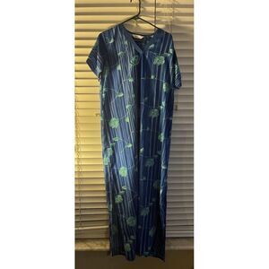 Wacoal Dreamwear Blue Floral Long Nightgown - Vintage - One Size OS - Approx 55"